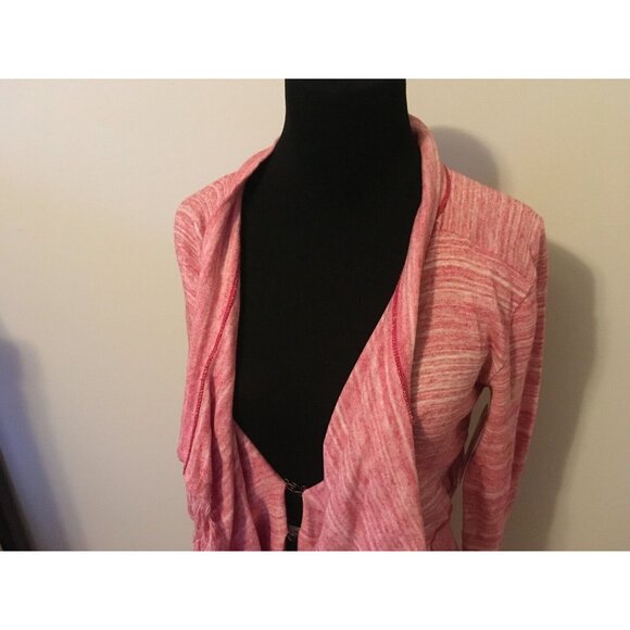 Free People Red & White Heathered Cardigan W/Fringe Trim, Size Small - Picture 2 of 6